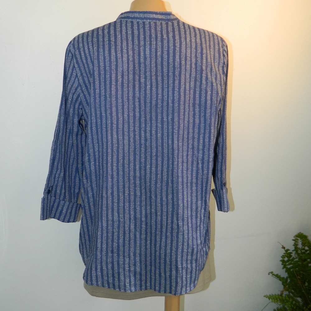 Hester & Orchard Tunic Top Women Large Blue White Striped Split Neck Cotton New - Picture 5 of 11